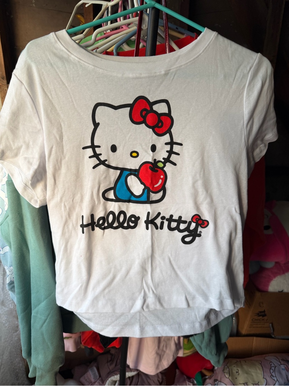 Hello Kitty White crop Graphic Tee with Red Accents